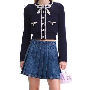 Self Portrait Soft Knit Bow Cardigan